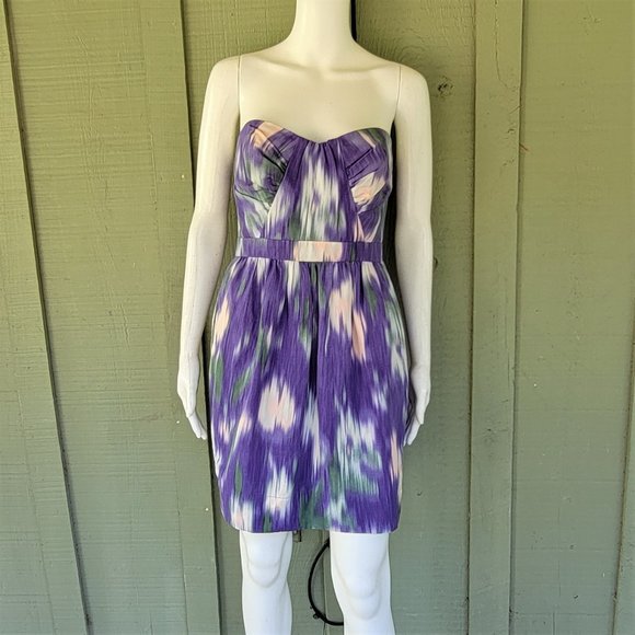 SHOSHANNA Monet Purple Print Strapless Dress 4 - Picture 2 of 5
